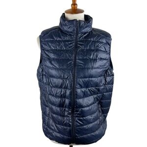 Navy Blue Lightweight Down Puffer Vest Quilted Sleeveless Full Zip Fits‎ Medium